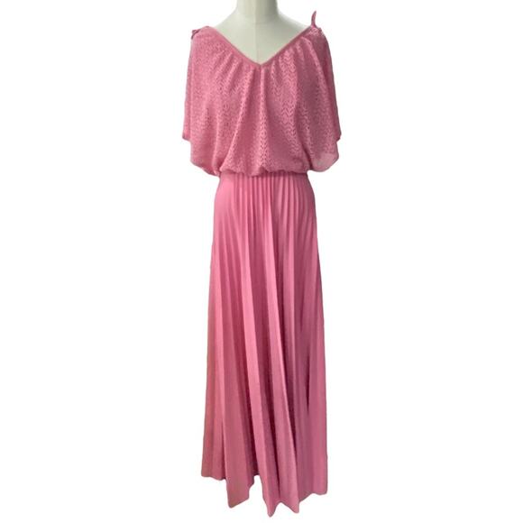 VINTAGE 70’s dusty pink Bridesmaid Maxi Dress with pleats & crochet size 8 - Picture 10 of 10